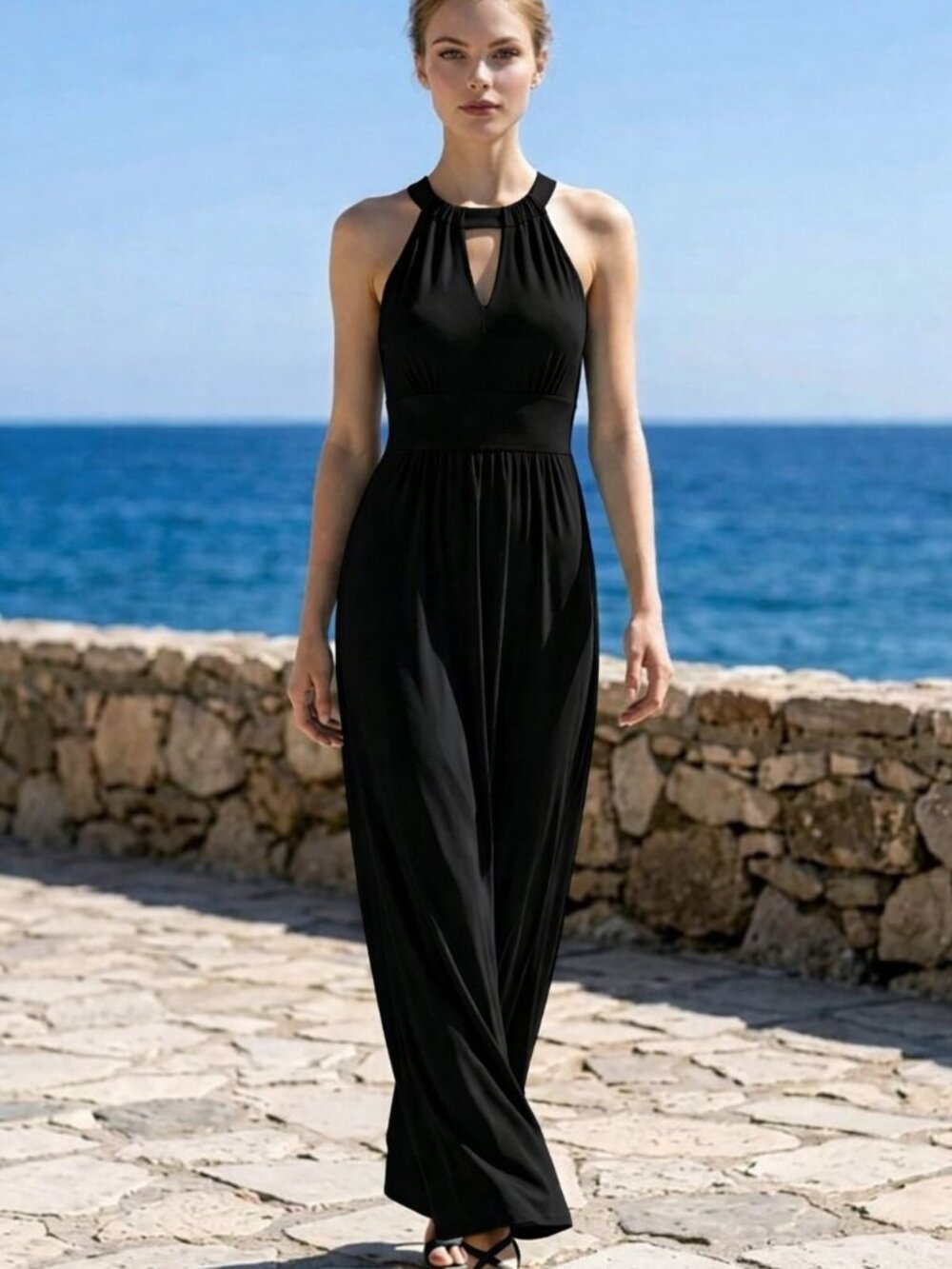 New York and Company Black Keyhole Sleeveless Maxi Dress